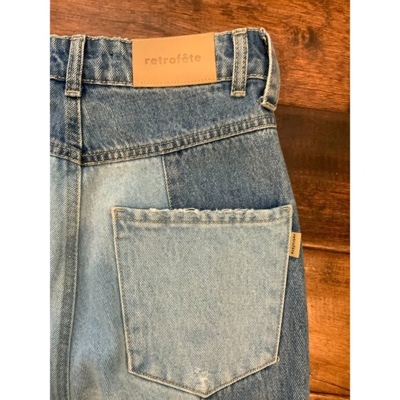 retrofete Taylor Blue Denim Patchwork High Rise Slim Leg Jeans Size 27 - Picture 8 of 8